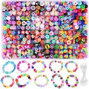 1000PCS Polymer Clay Beads Bracelet Making kit, 24 Style Cute Fun Beads